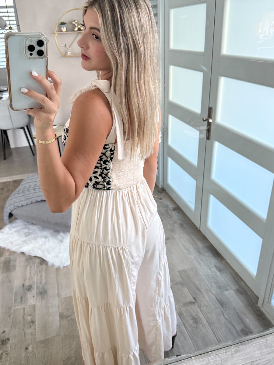 EMBROIDERED LIGHT BEIGE JUMPSUIT