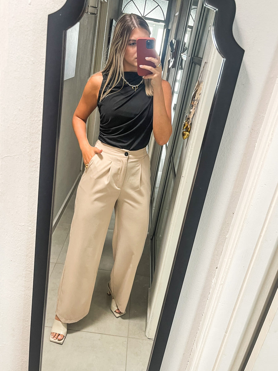 SAND HIGH WAISTED FULL LENGTH PANTS