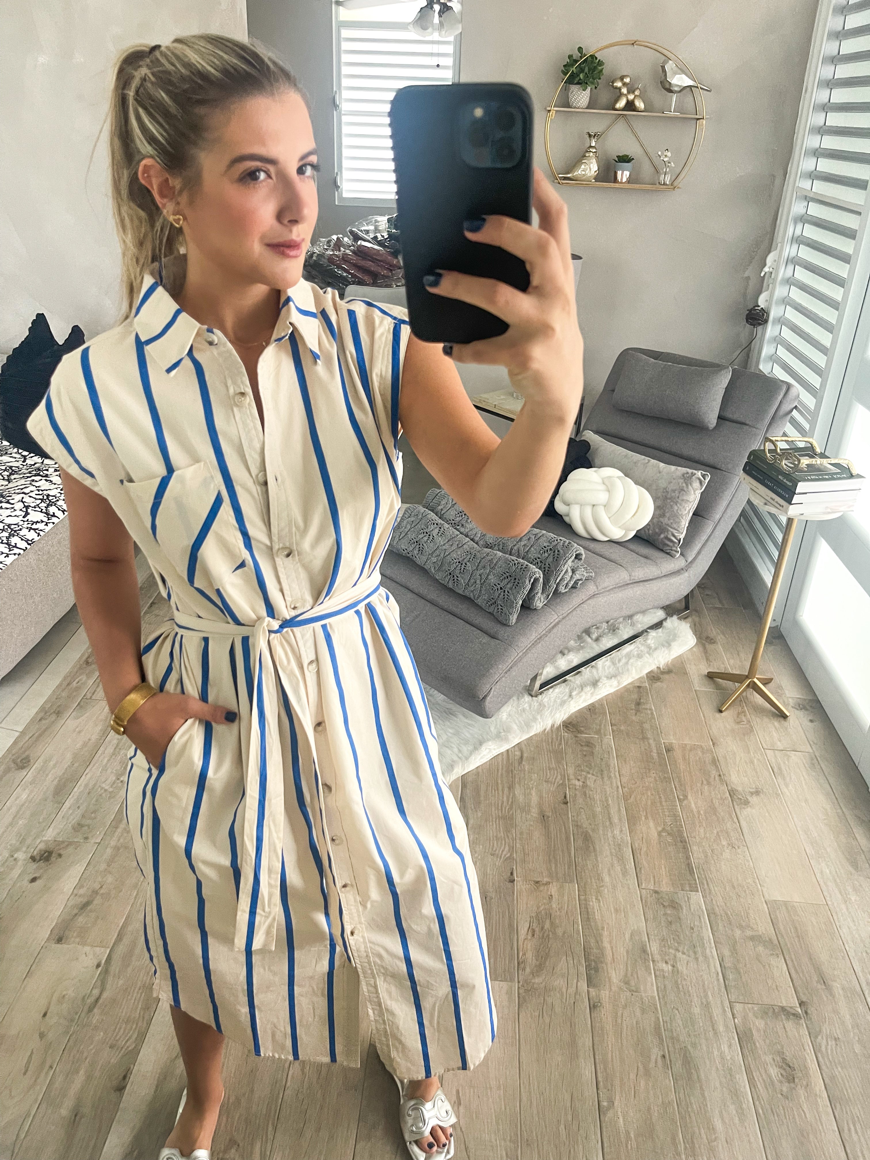 BLUE STRIPED SLEEVELESS DRESS