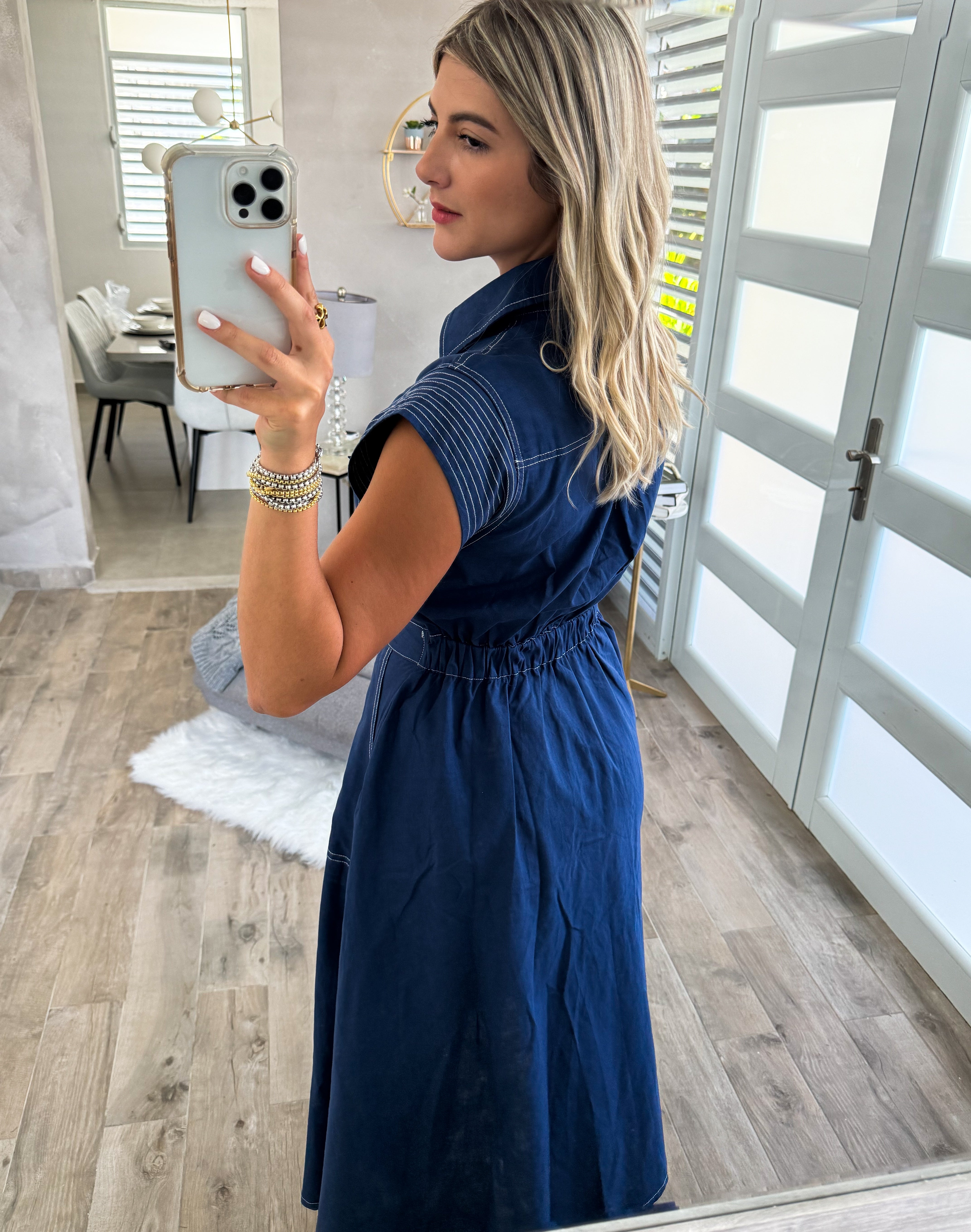 *PRE-ORDERS ARE FINAL SALE* NAVY STITCH MIDI DRESS