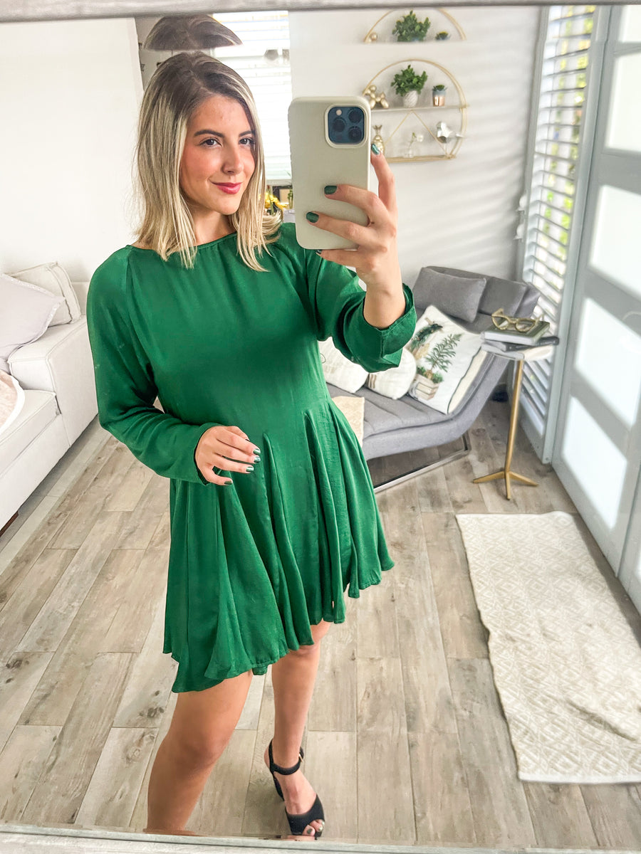 HUNTER GREEN SATIN DRESS