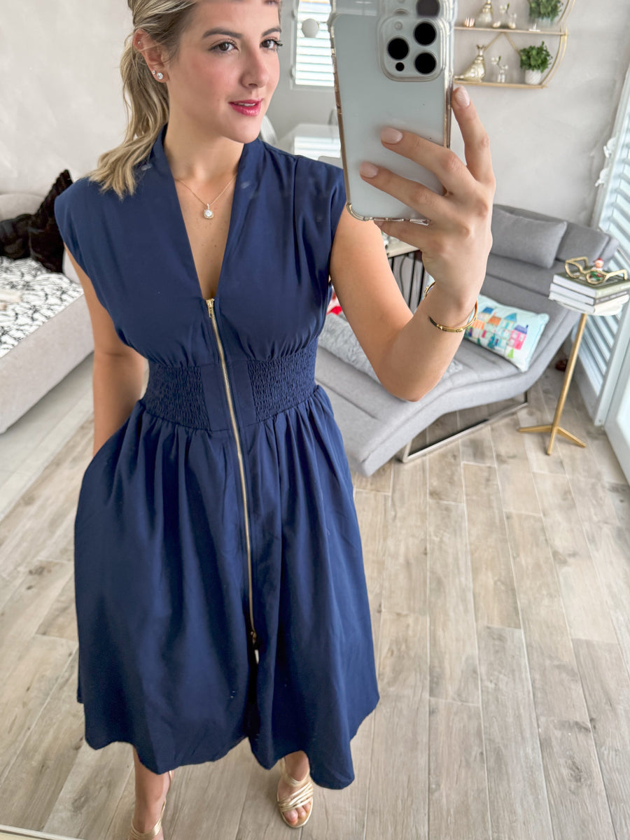 NAVY ZIPPER DRESS