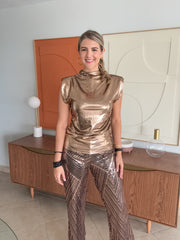 BRONZE METALLIC SHOULDER PADDED BLOUSE