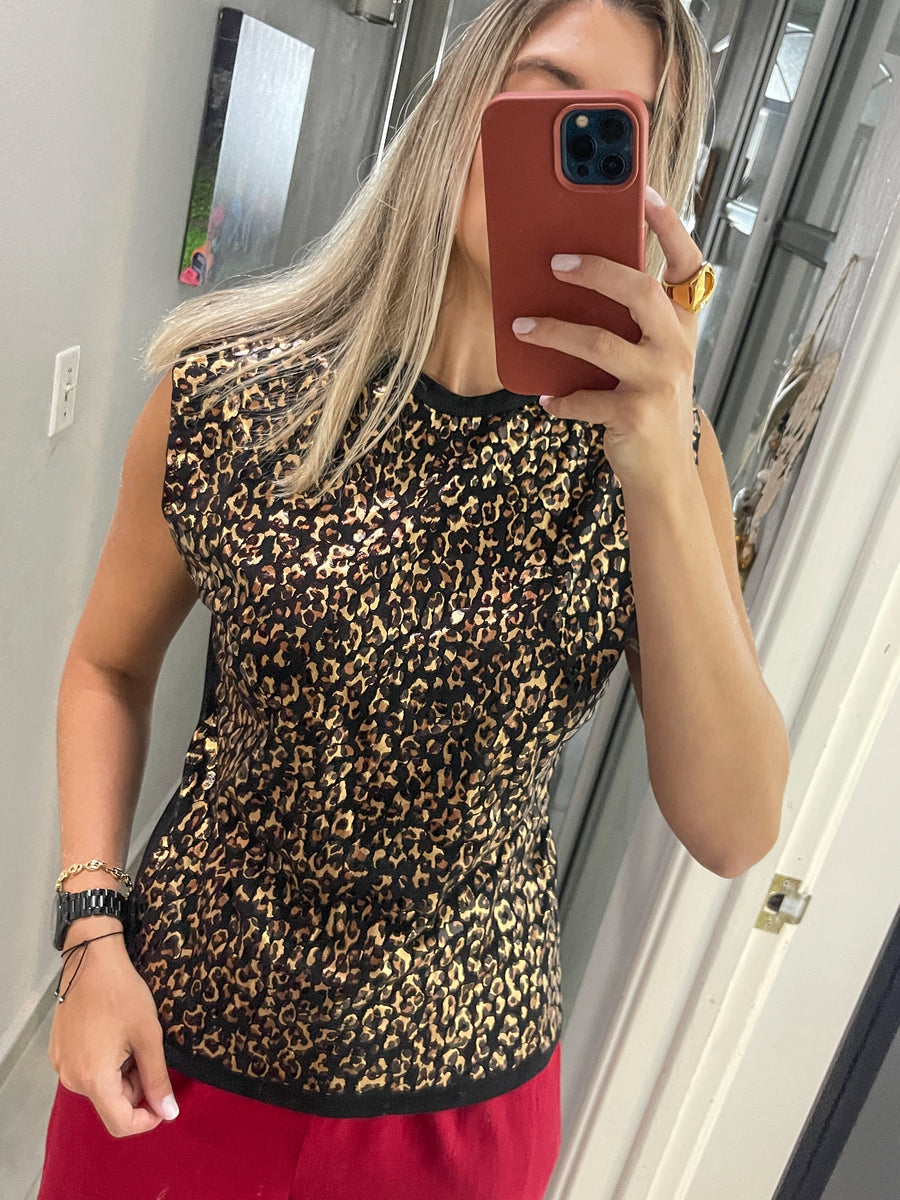 BLACK GOLD METALLIC ANIMAL PRINT TANK TOP