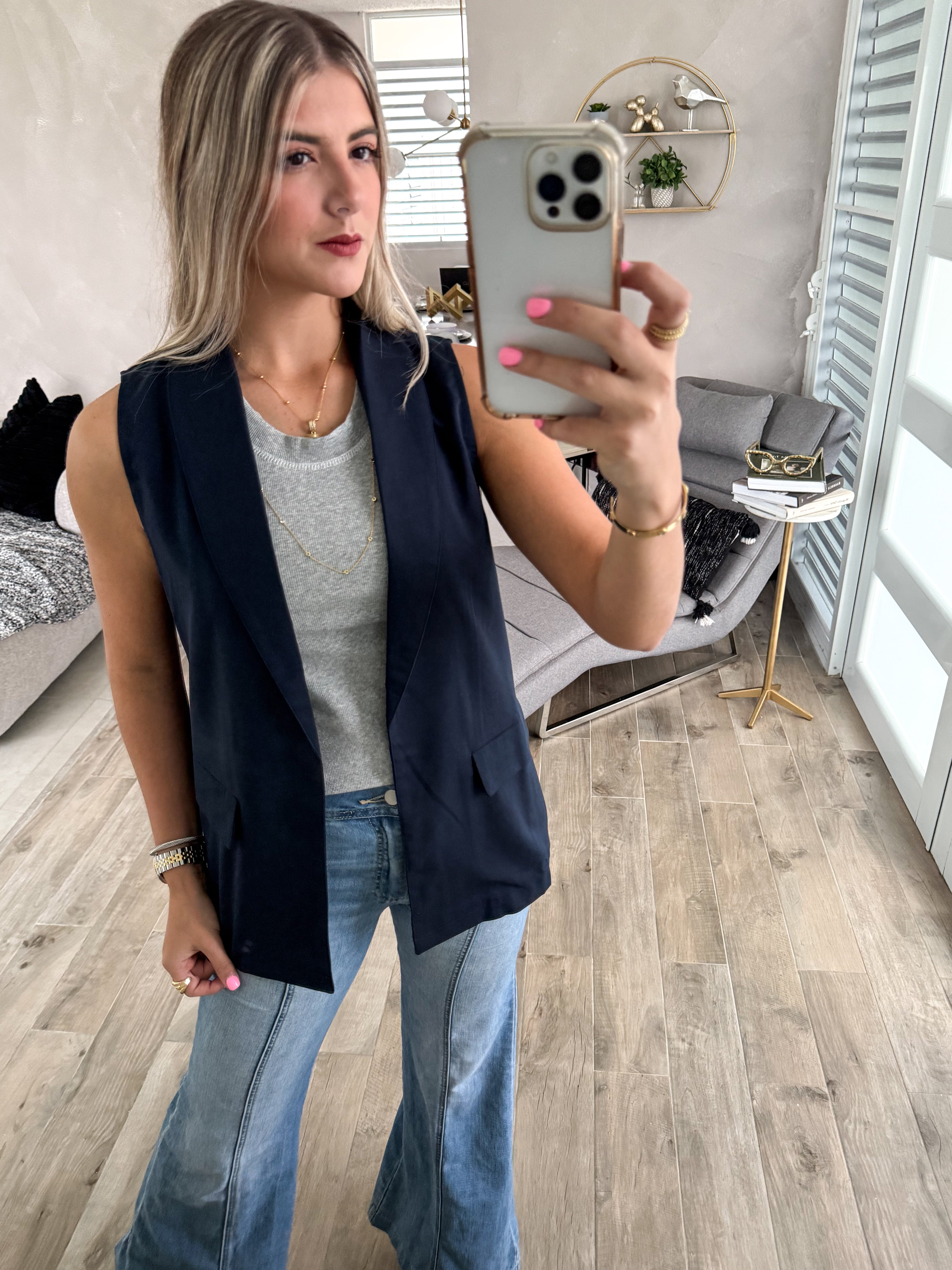 NAVY SLEEVELESS VEST BLAZER