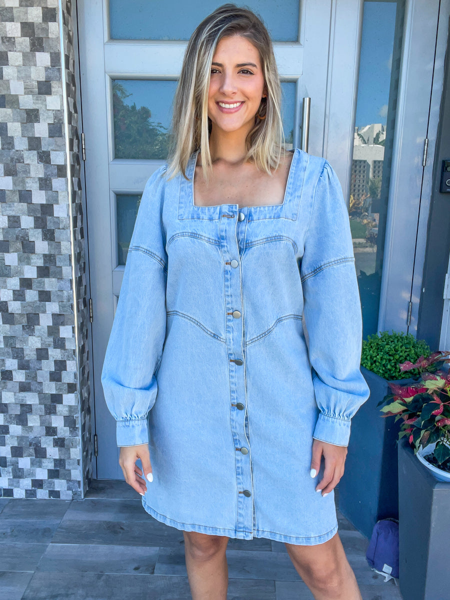 DENIM SQUARE NECK DRESS