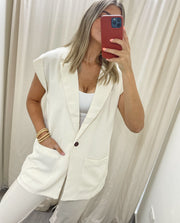 CREAM OVERSIZED WAFFLE TEXTURE BLAZER