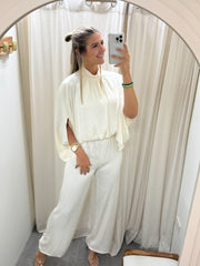 BONE WHITE SATIN CAFTAN JUMPSUIT