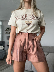 BROWN SATIN HIGH WAISTED SHORTS