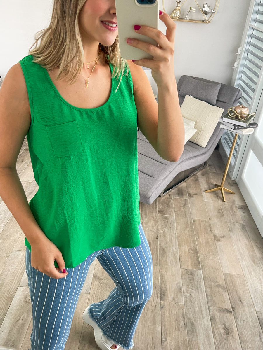 KELLY GREEN POCKET TANK TOP