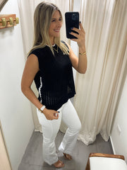 BLACK KNITTED WHITE BORDER BLOUSE