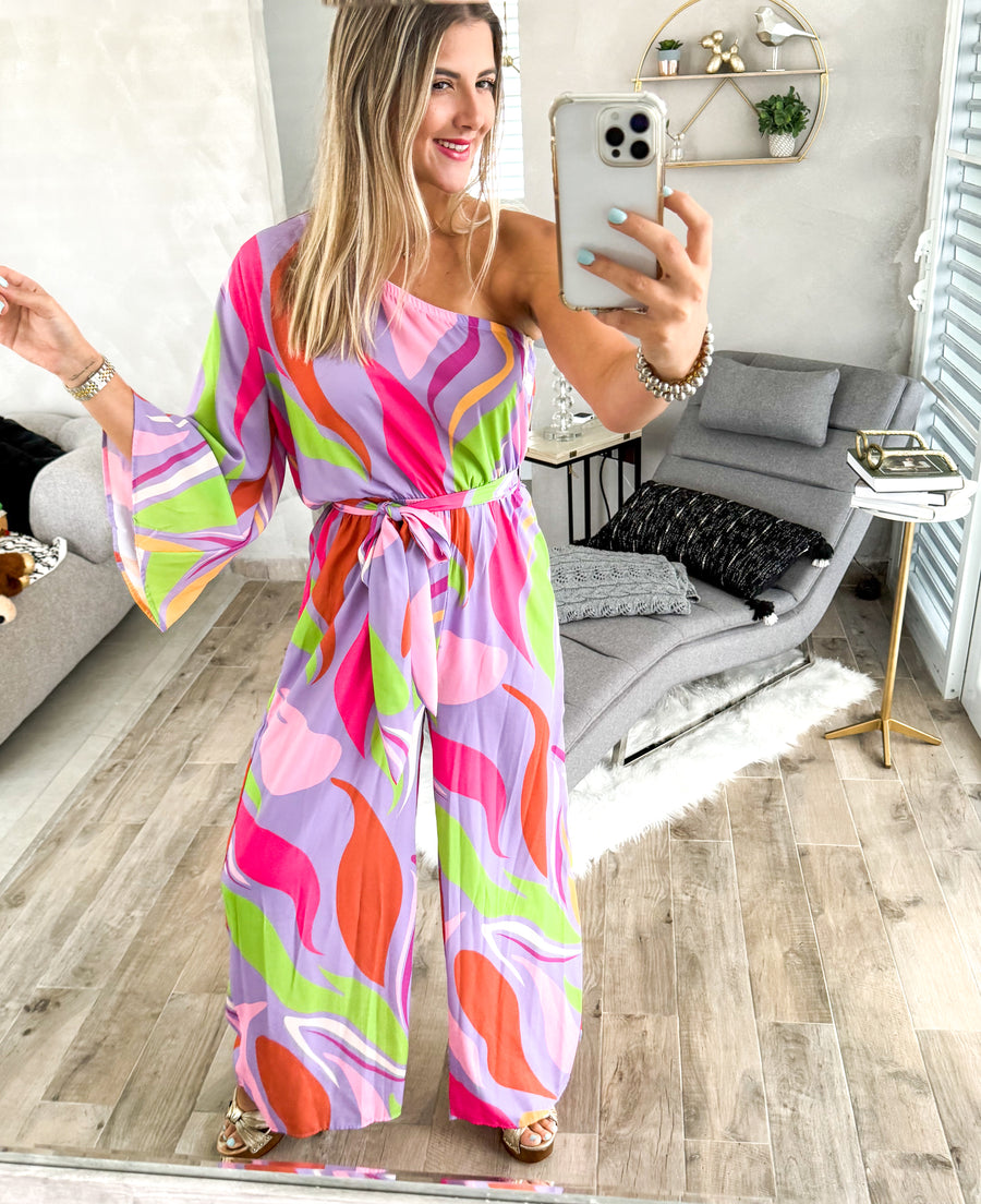 ONE SHOULDER PRINTED JUMPSUIT