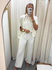 BONE WHITE SATIN CAFTAN JUMPSUIT