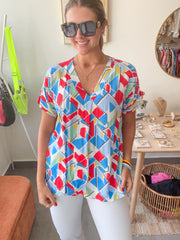 GEOMETRIC PRINT TUNIC BLOUSE