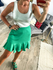 GREEN SATIN HAMMERED SKIRT