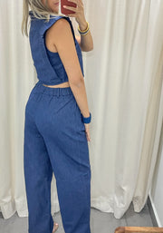 DENIM VEST & LONG PANT SET