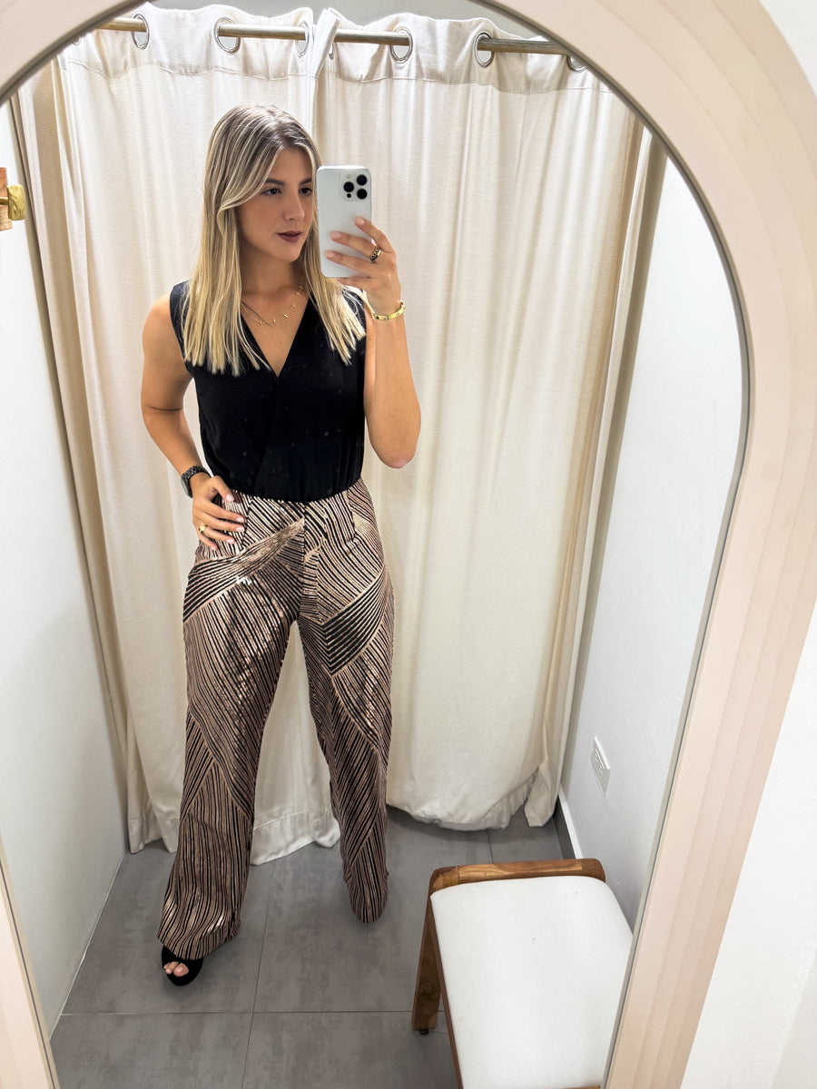 BLACK/BRONZE SEQUIN PANTS