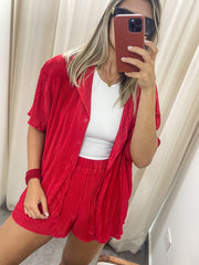 RED PLEATED SET