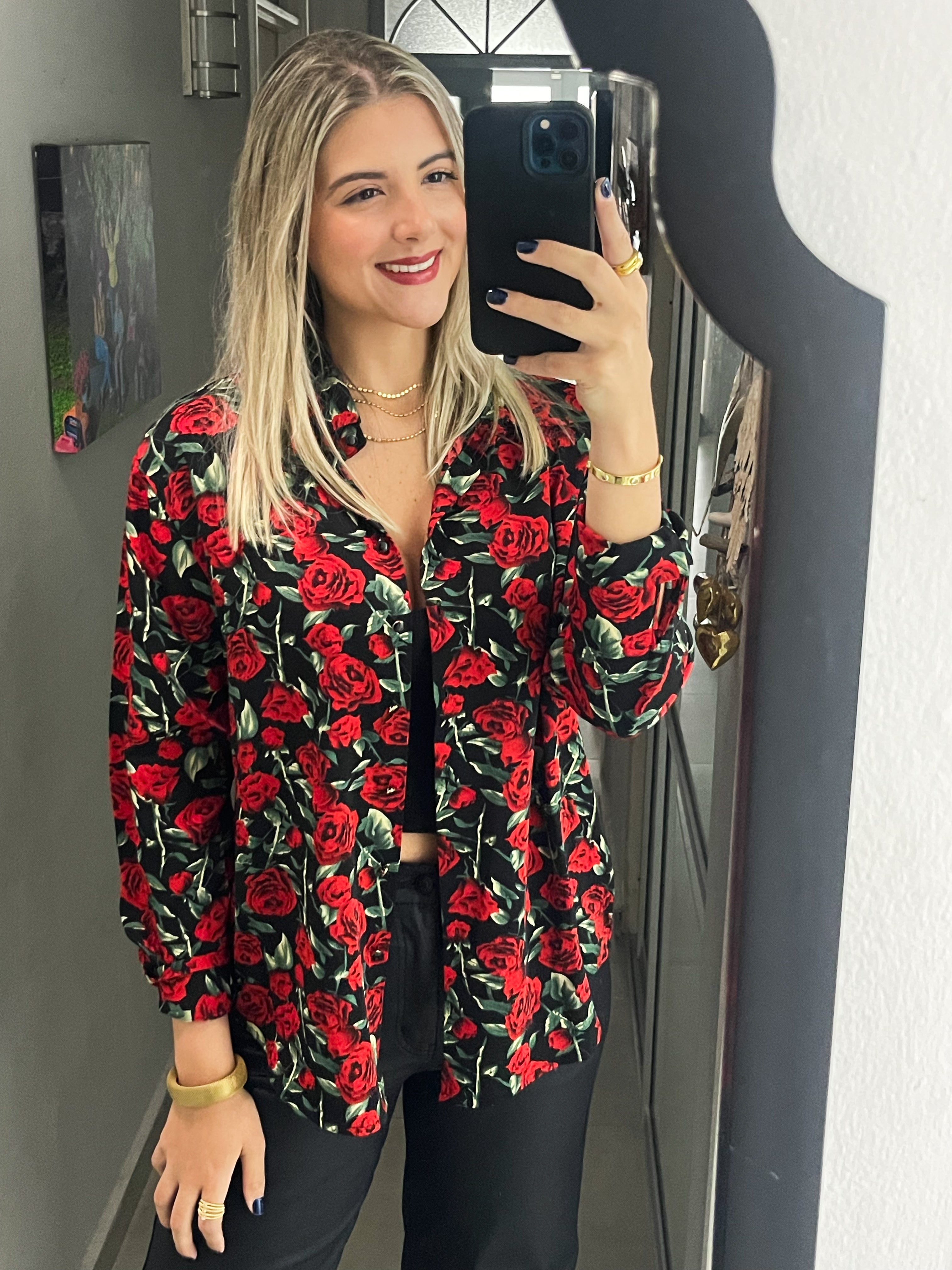 ROSE PRINTED LONG SLEEVE BLOUSE