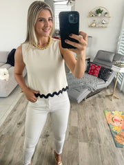 CREAM/BLACK BORDER BLOUSE