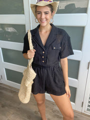 BLACK CROCHET ROMPER