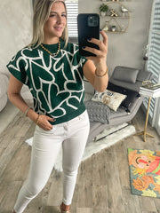 HUNTER GREEN HEART PATTERN TOP