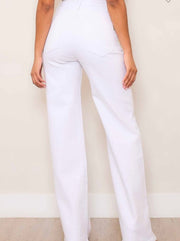 WHITE HIGH-RISE WIDE LEG PANTS