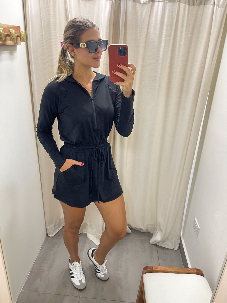 BLACK HOODIE ROMPER