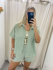 GREEN STRIPED POCKET BLOUSE