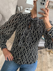 BLACK CHAINS PRINTED LONG SLEEVE BLOUSE