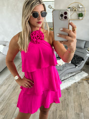 HOT PINK ROSETTE DRESS