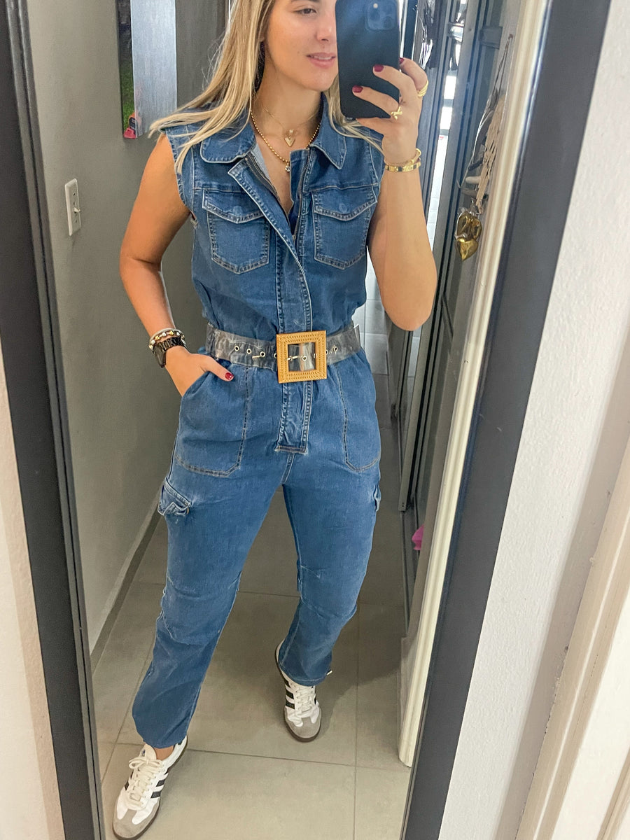 DARK DENIM STRETCHY JUMPSUIT