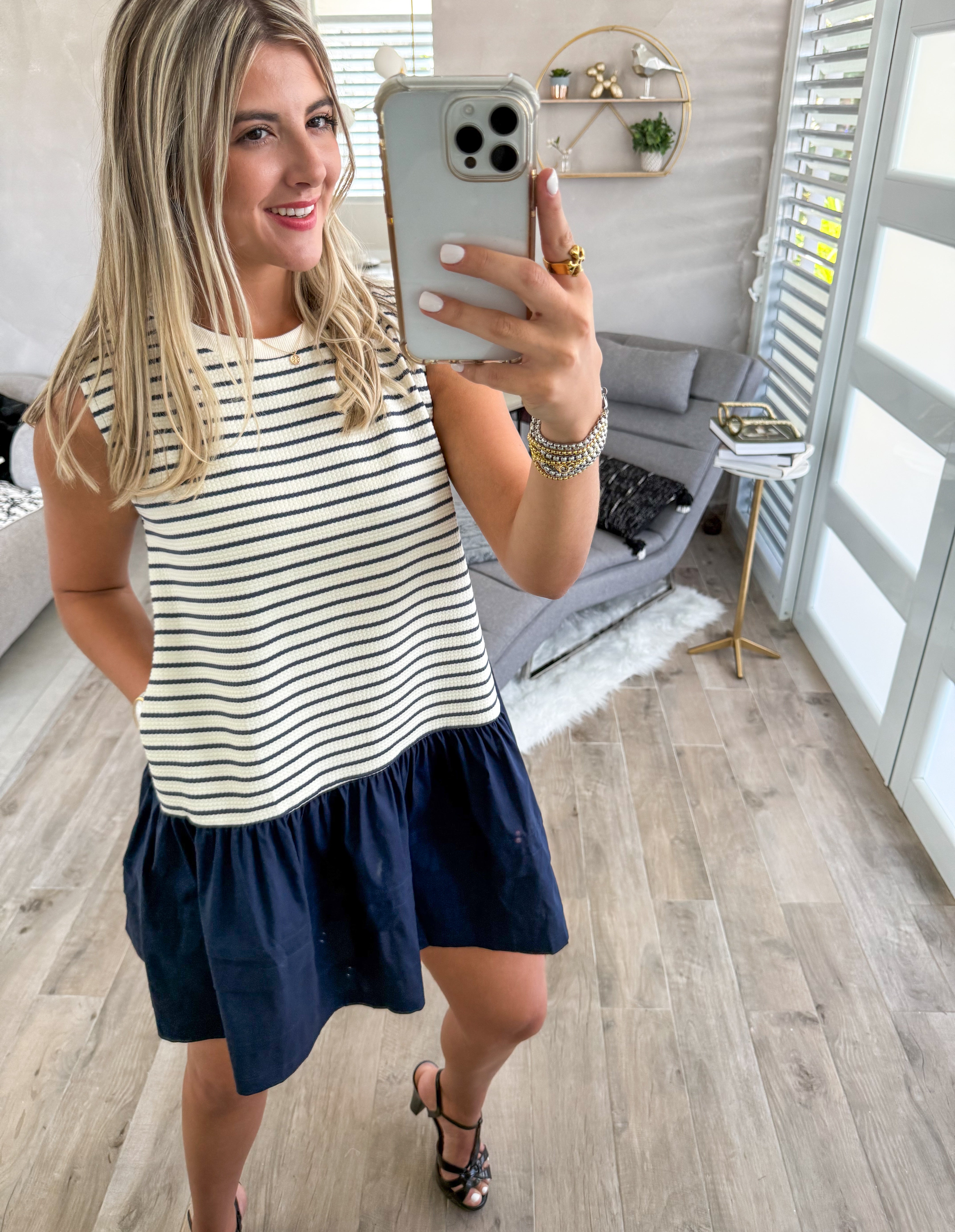 NAVY STRIPED SHORT DRESS