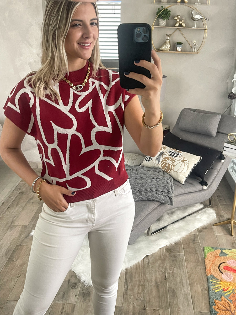 BURGUNDY HEART PATTERN TOP