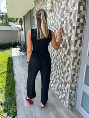 BLACK FITTED STRETCHY JUMPSUIT