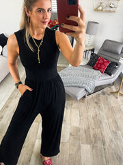 BLACK FITTED STRETCHY JUMPSUIT