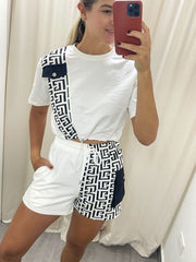 GREEK PRINT SHORT SET