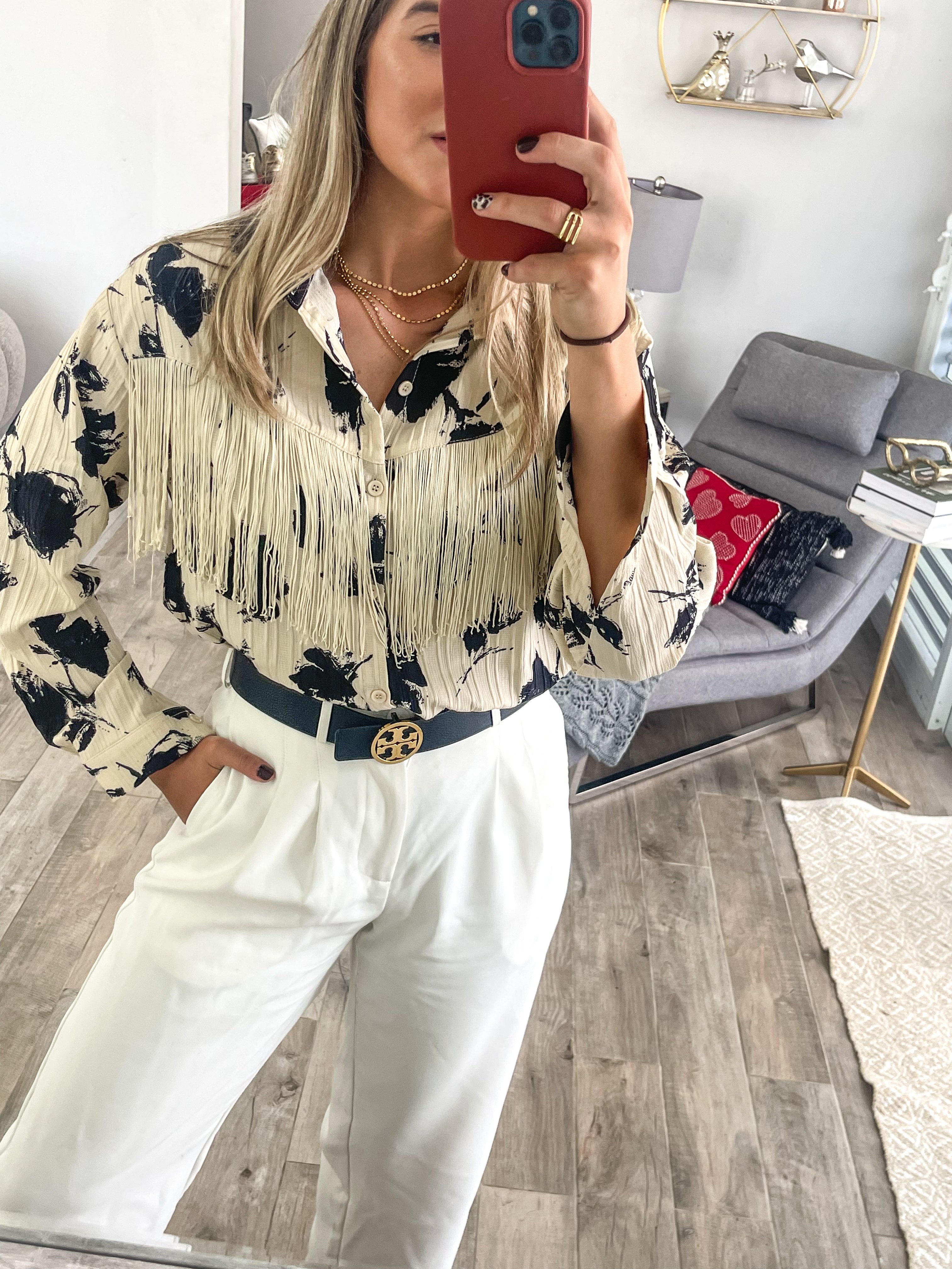 FRINGE FLORAL BUTTON UPBLOUSE