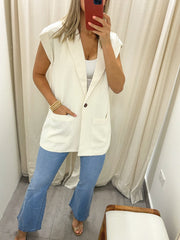 CREAM OVERSIZED WAFFLE TEXTURE BLAZER