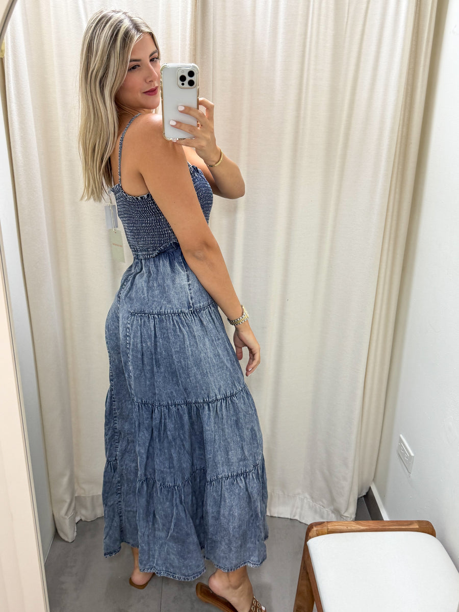 DENIM TENCEL FLARE JUMPSUIT