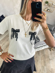 WHITE LACE RIBBON TSHIRT