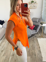 ORANGE SILKY SLEEVELESS BLOUSE