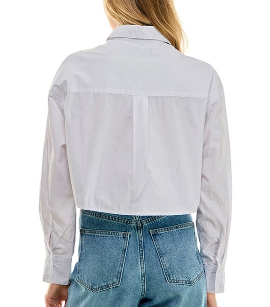 WHITE OVERSIZED CROPPED BUTTONED TOP