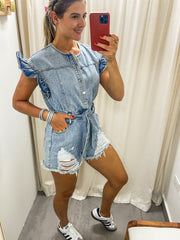 DENIM DISTRESSED ROMPER