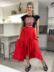 RED WRAP AROUND SKIRT