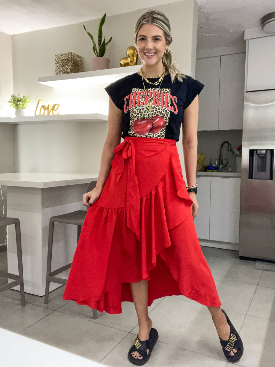 RED WRAP AROUND SKIRT