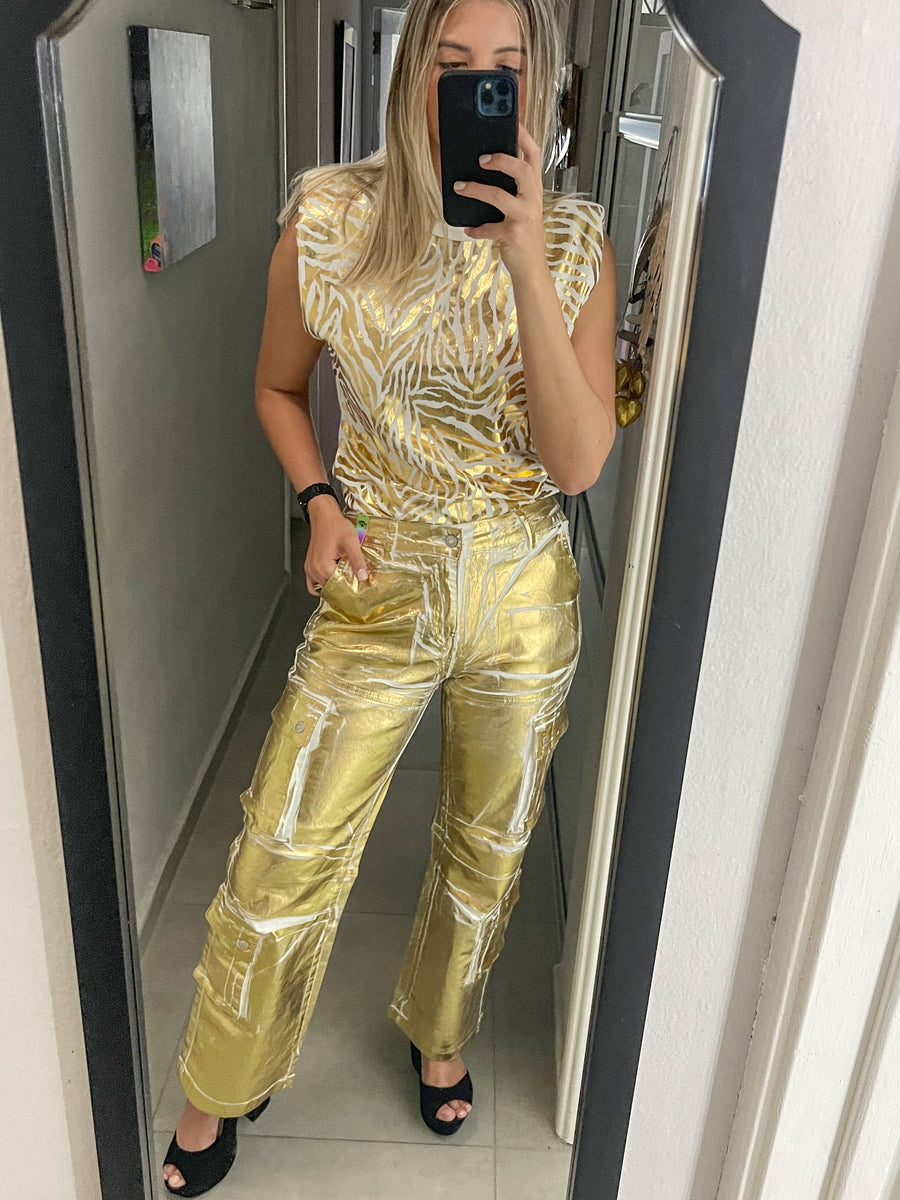 GOLD METALLIC CARGO PANTS