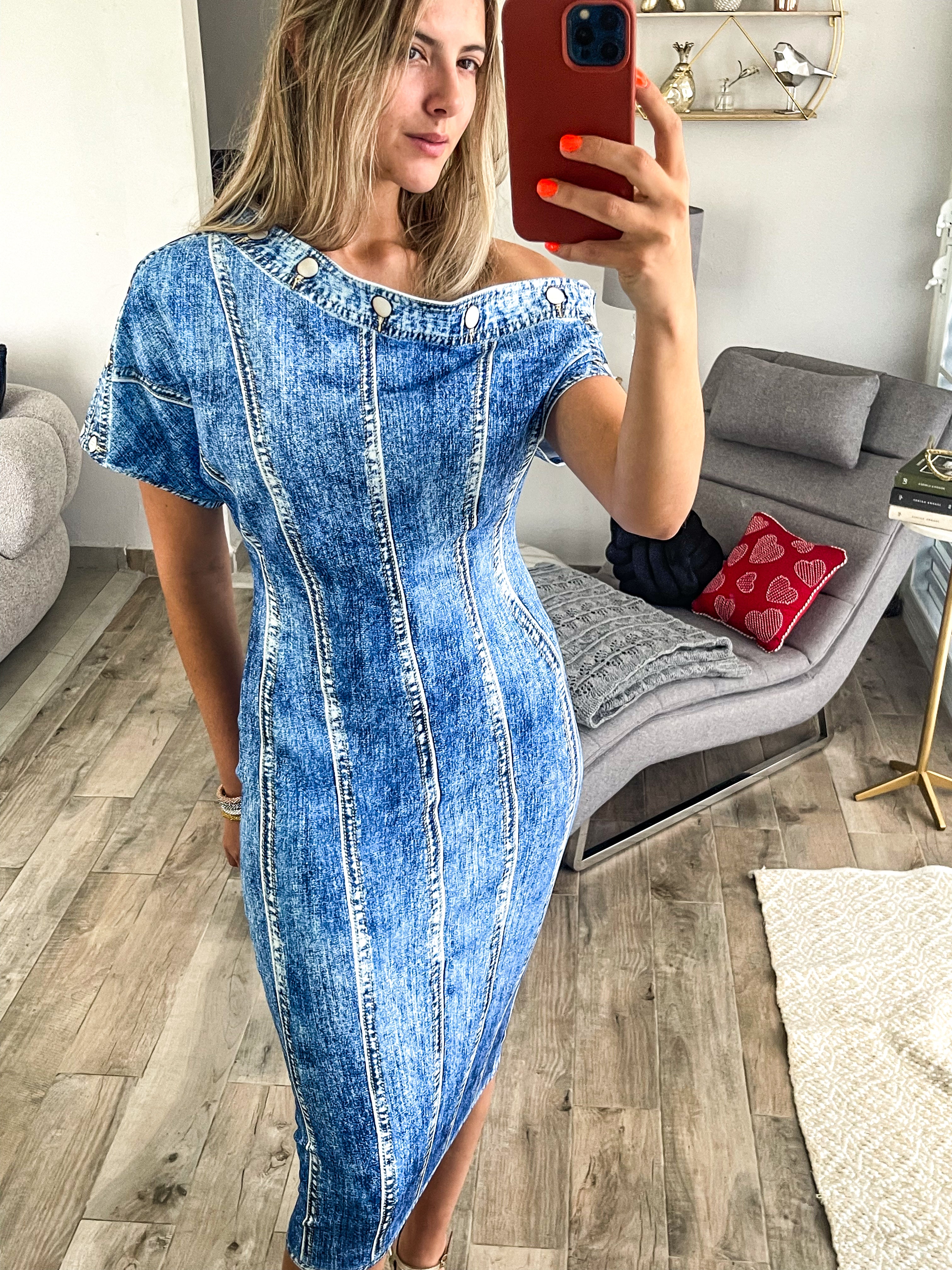 DENIM ILLUSION SPANDEX DRESS