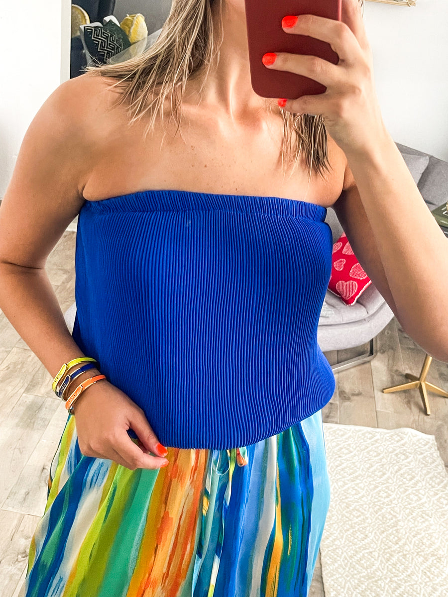 ROYAL BLUE STRAPLESS PLEATED TUBE TOP