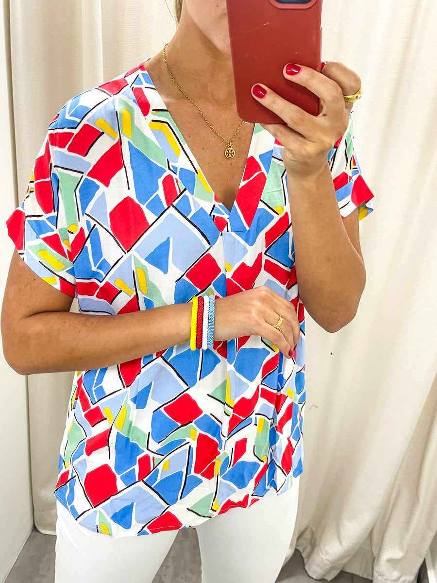 GEOMETRIC PRINT TUNIC BLOUSE